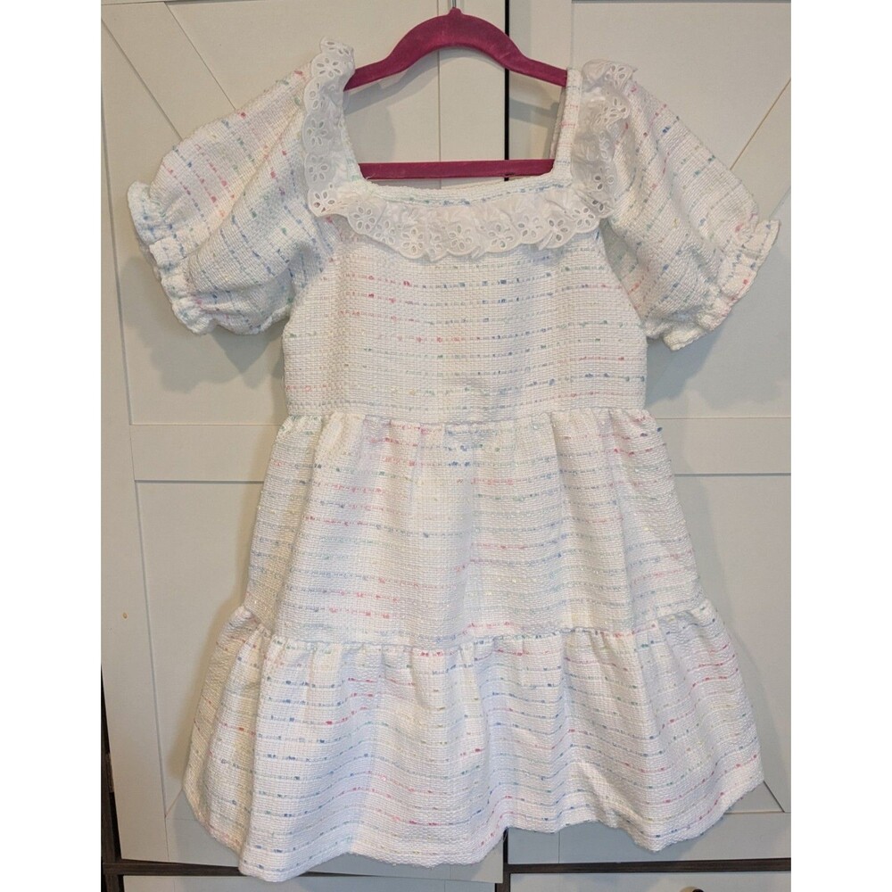 Janie and Jack NWT Girls 6 Eyelet Lace Tweed Party Dress White Multicolor